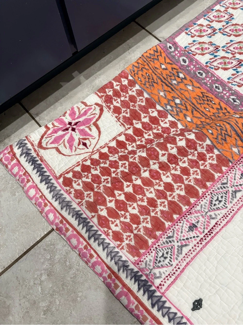 Anthropologie Twin Quilt Embroidered Floral Reversible